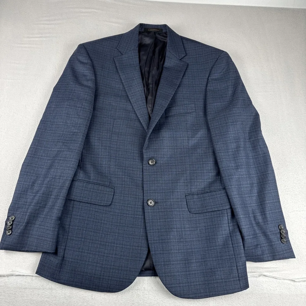 Jos A Bank Reserve Mens Dark Navy Plaid Sport Coat 39R Ethomas Fabric Office